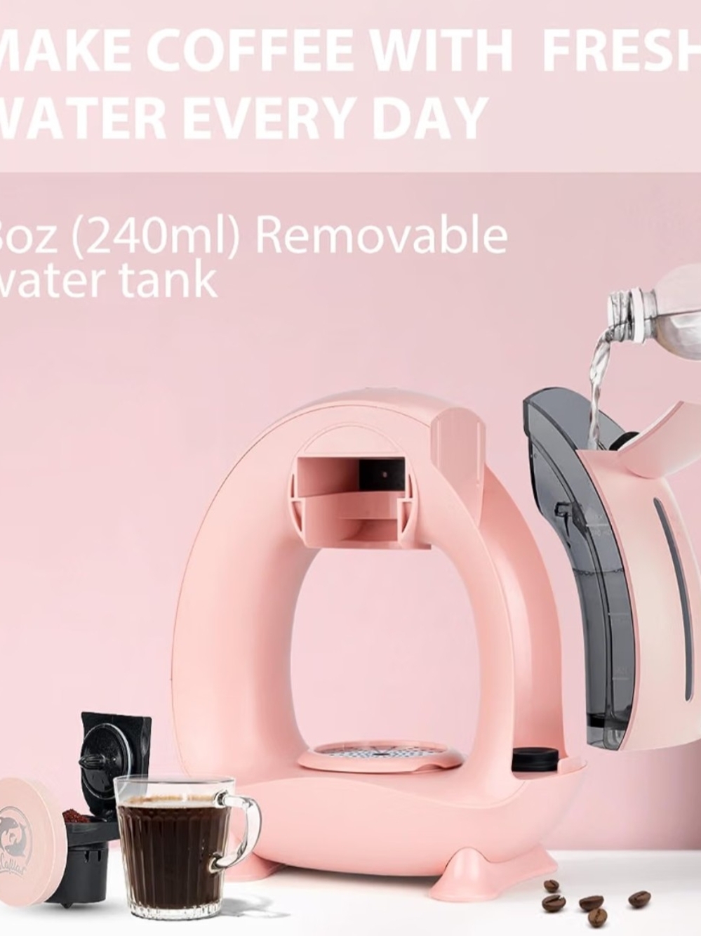 Single-Serve Coffee Maker - Compact Home Brewer-Pink New - Picture 6 of 10